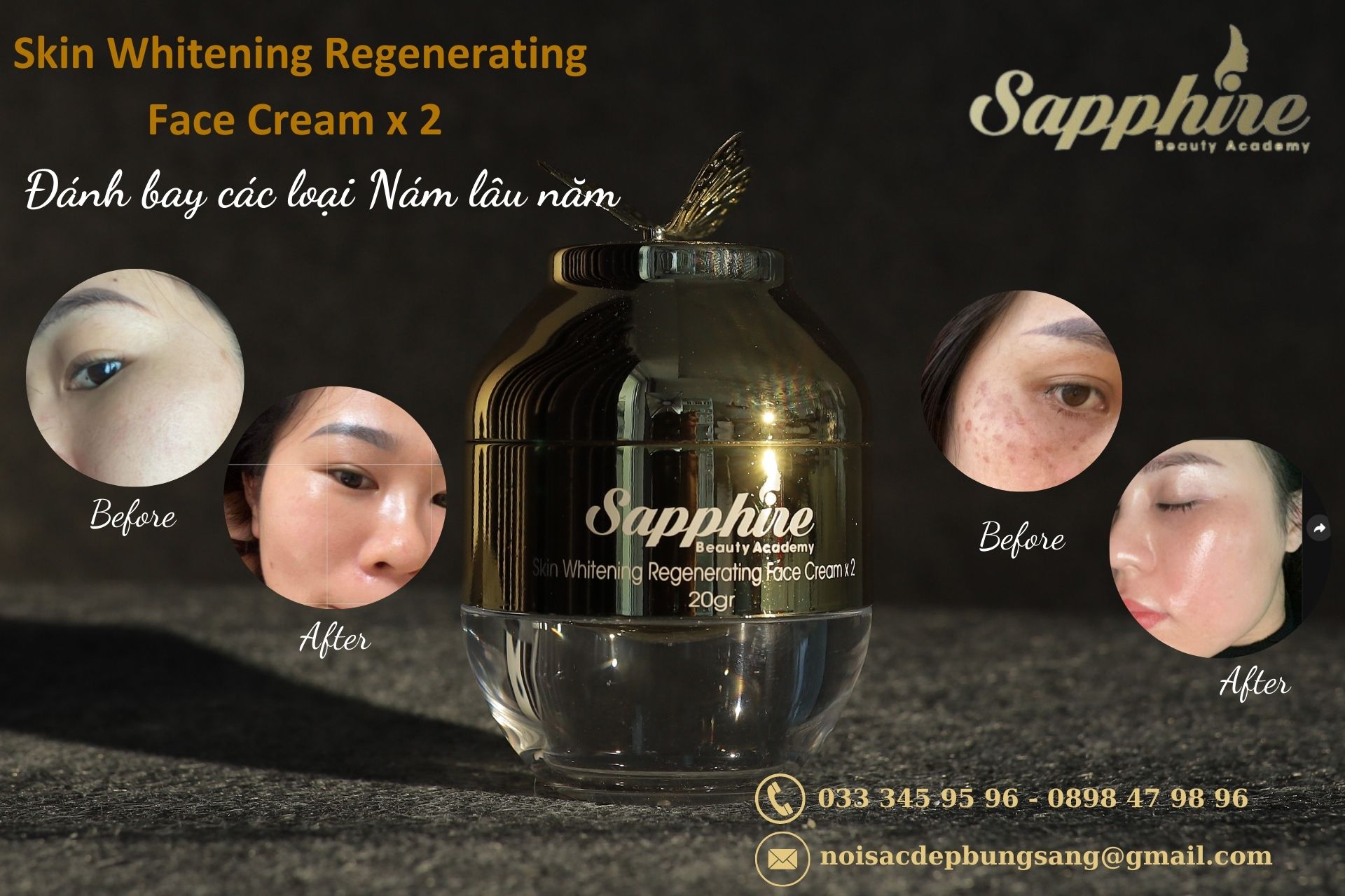 Kem Dưỡng Da Siêu Kích Trắng Sapphire Skin Whitening Regenerating Face Cream x 2 3